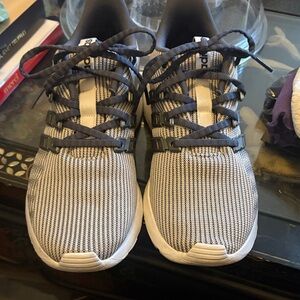 Adidas Women's Blue and White Striped Sneakers